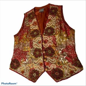 Vintage Class Inter Orange Beaded Embellished Vest